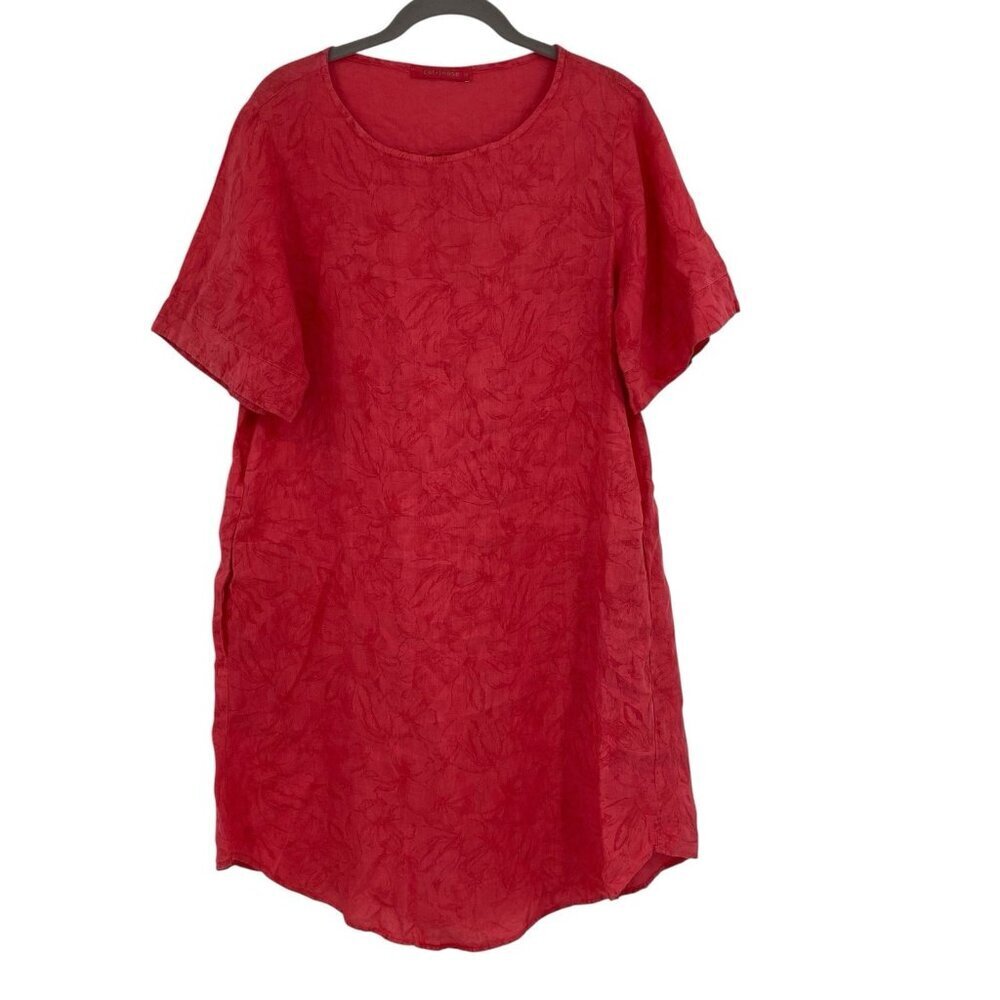 Cut Loose Size Small Floral Linen Minimalist Lagenlook Side Pockets Shift Dress